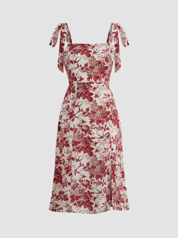 Fanciful Botany Strap Slit Dress made by COMMENSE