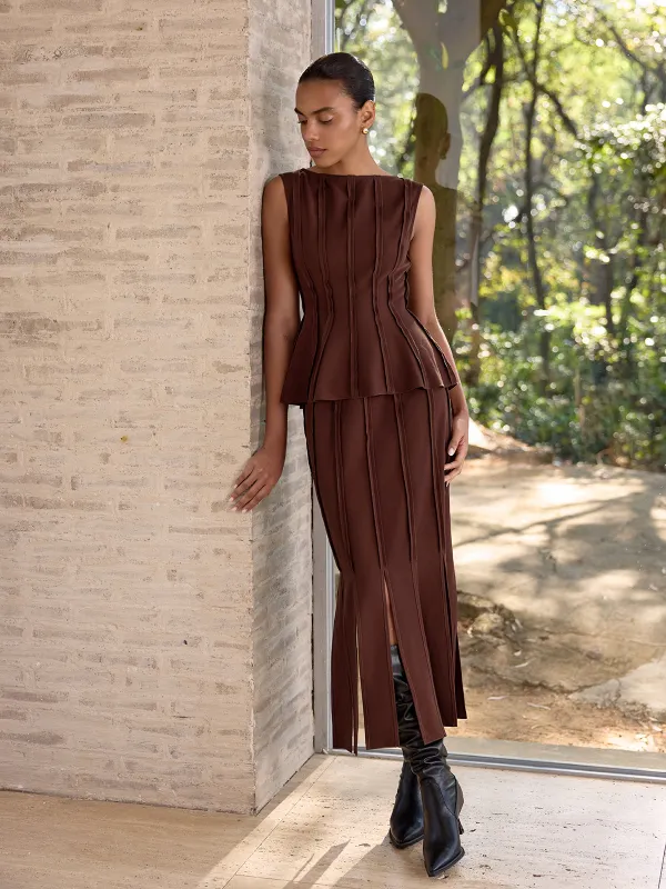 Seam-Detail Peplum Sleeveless Top sold by COMMENSE