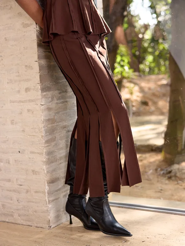 Seam-Detail Split Midi Skirt sold by COMMENSE