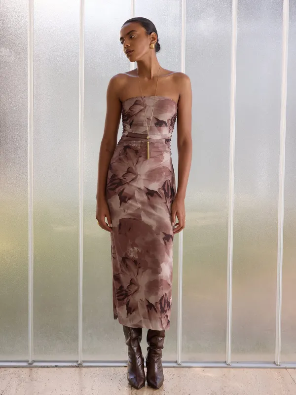 Tie-Dye Print Slit Strapless Midi Dress sold by COMMENSE