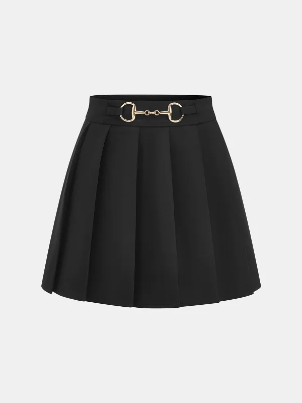 Horsebit Pleated Mini Skirt sold by COMMENSE