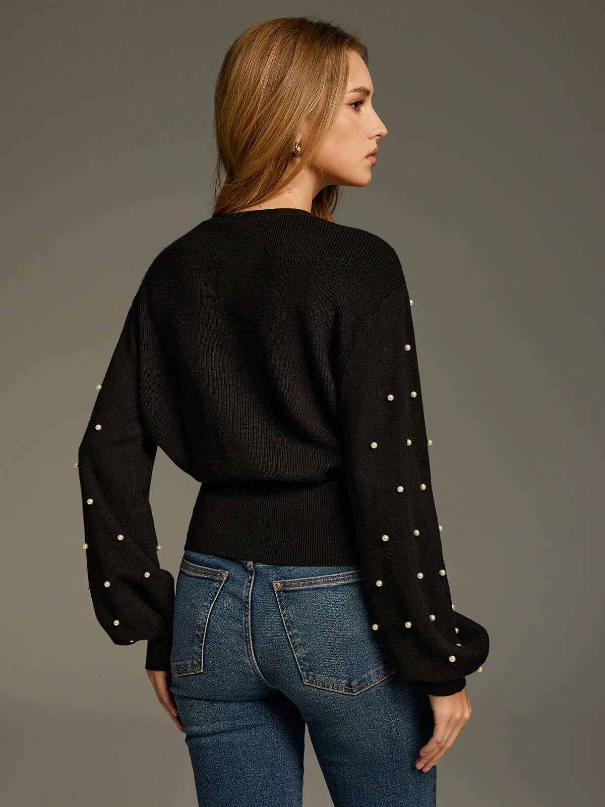 V-Neck Pearl Embellished Sweater sold by COMMENSE product image thumbnail 5
