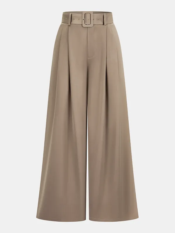 Belted Satin Pleated Wide-Leg Pants sold by COMMENSE