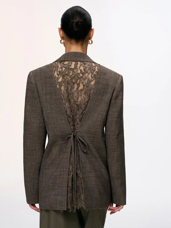 Lace Back Tie Detail Blazer sold by COMMENSE