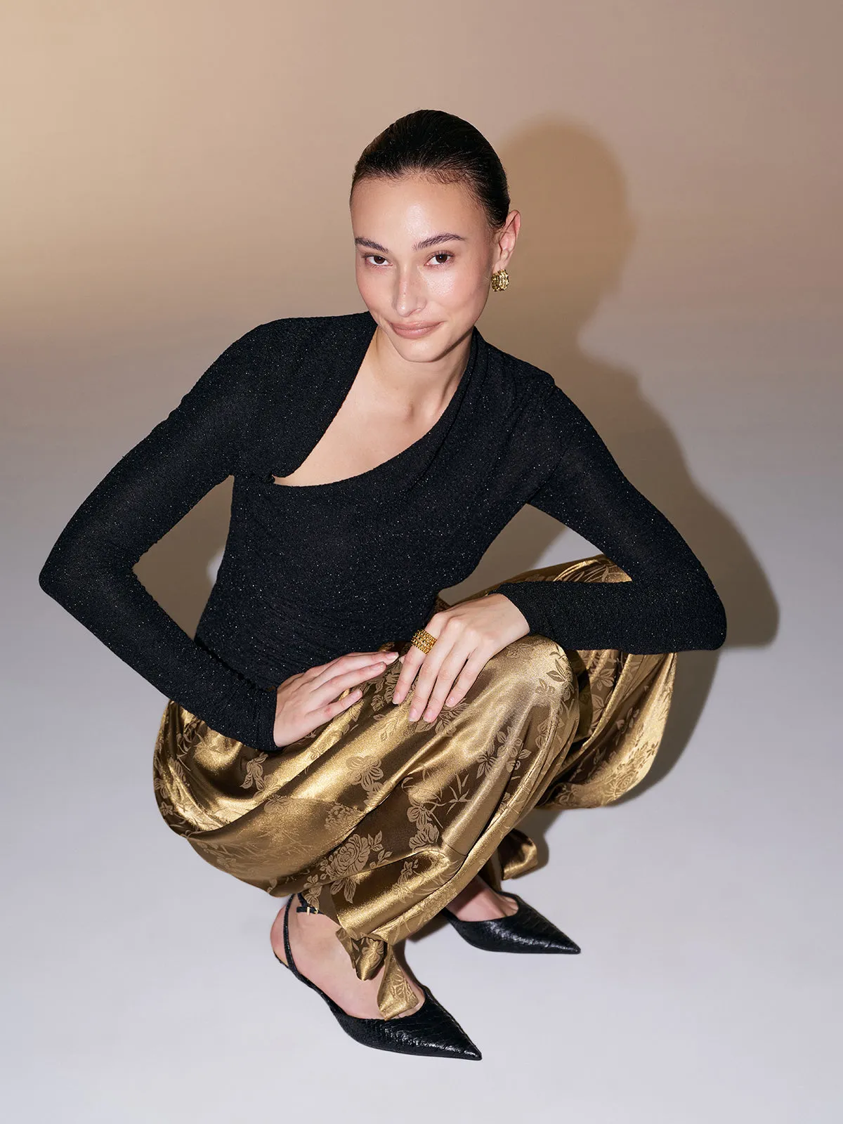 Asymmetric Neckline Sparkle Knit Top sold by COMMENSE product image thumbnail 3