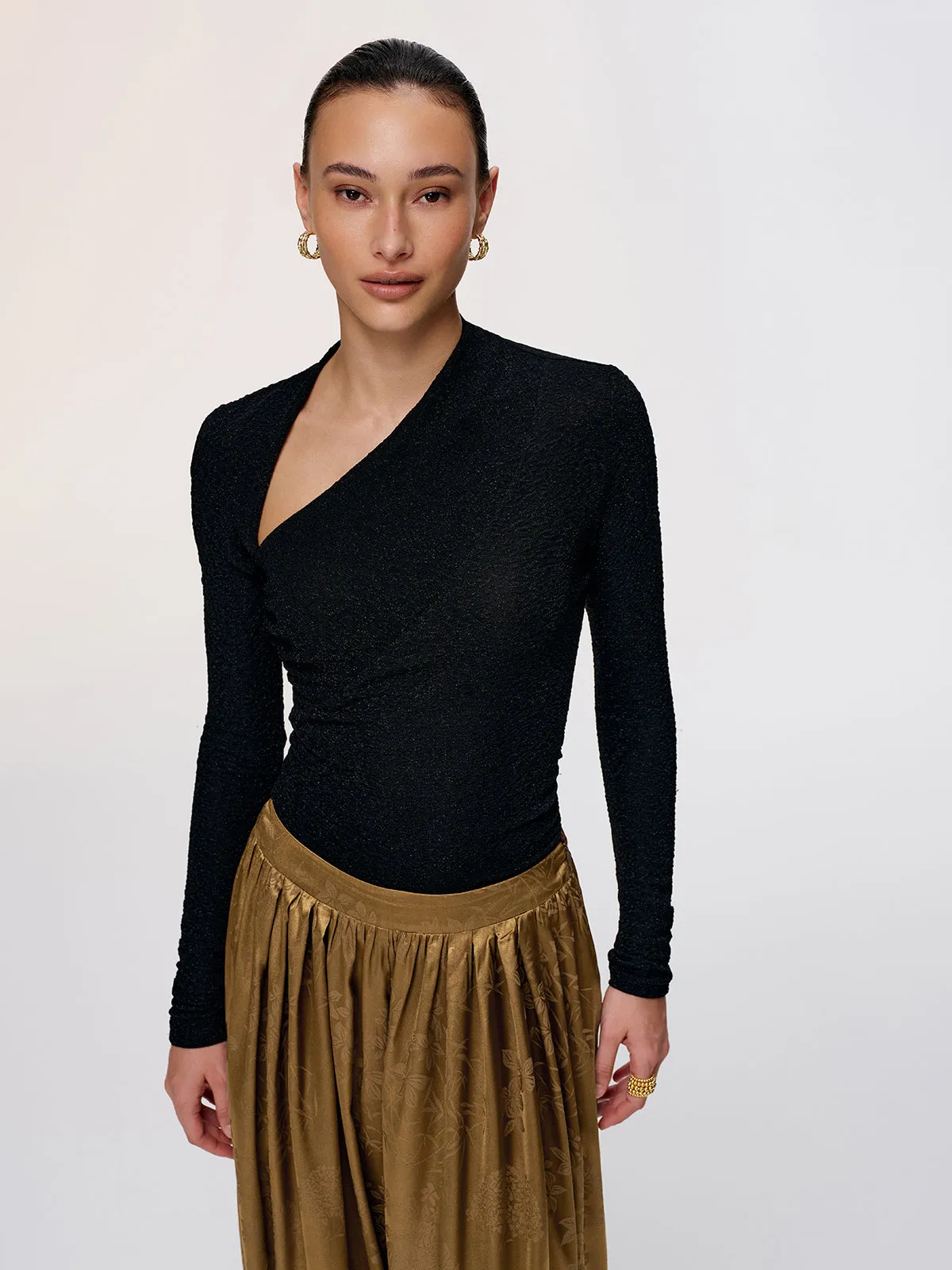 Asymmetric Neckline Sparkle Knit Top sold by COMMENSE product image thumbnail 5