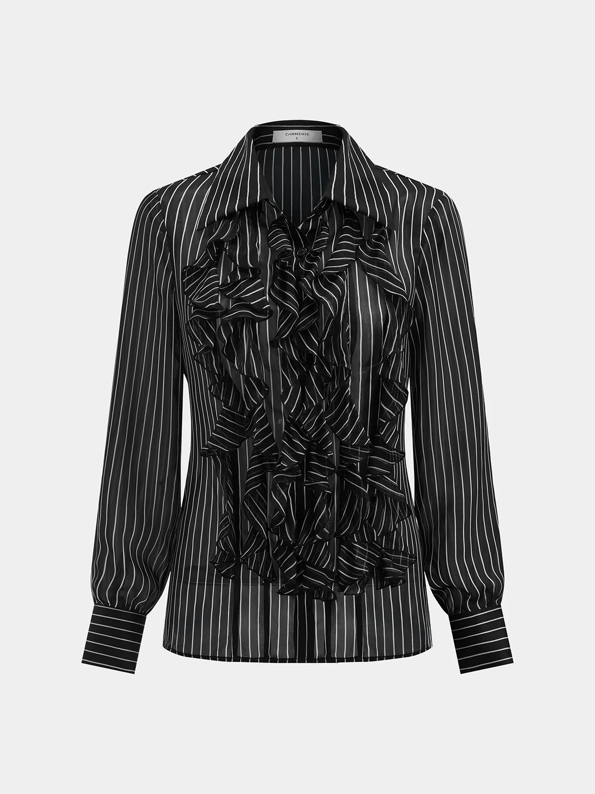 Ruffle Detail Semi-Sheer Striped Blouse sold by COMMENSE product image thumbnail 2
