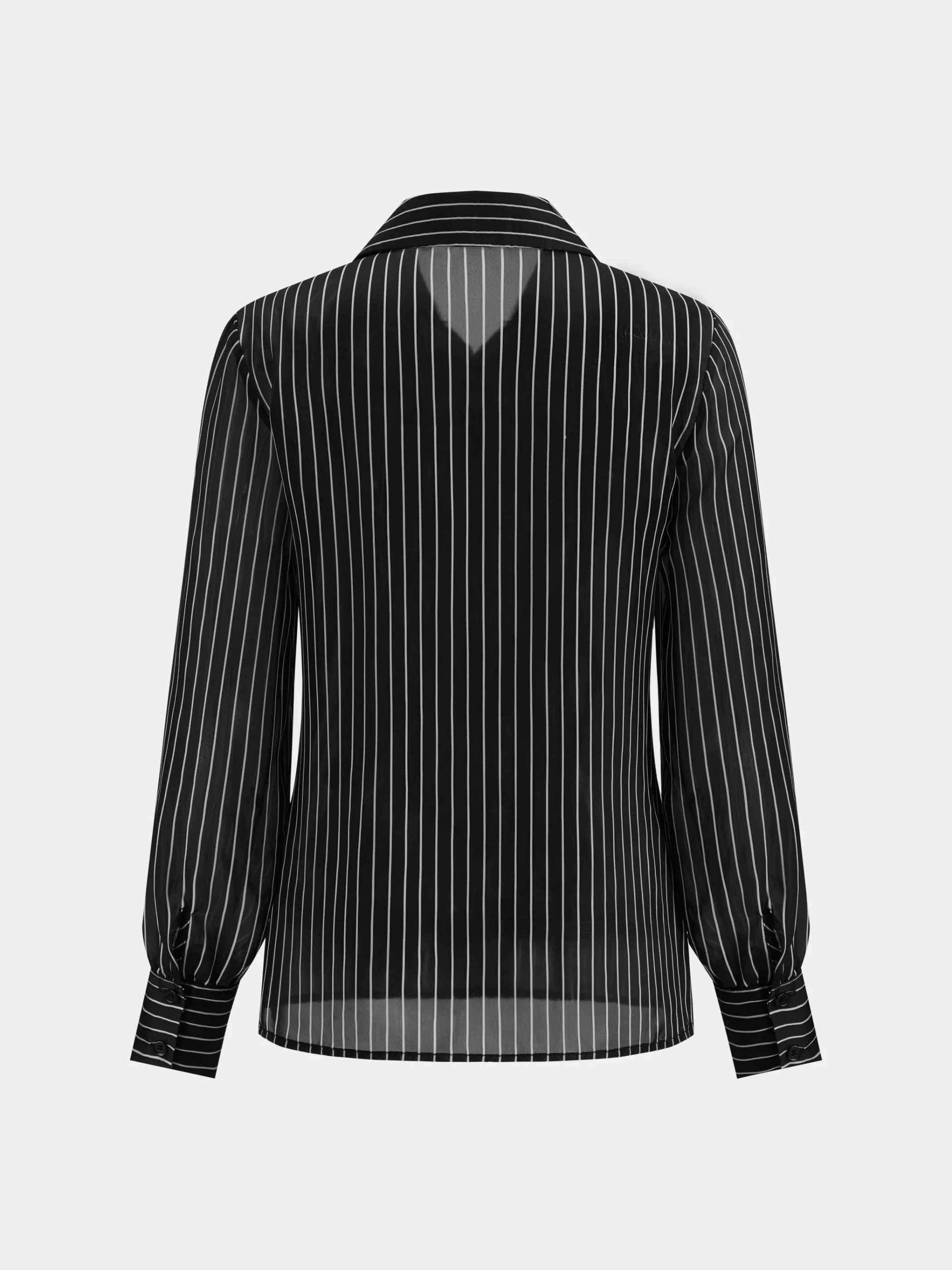 Ruffle Detail Semi-Sheer Striped Blouse sold by COMMENSE product image thumbnail 3