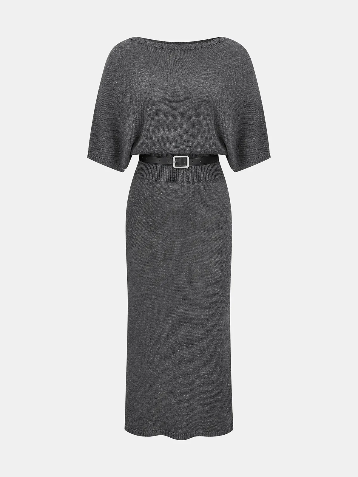 Batwing Sleeve Belted Knit Midi Dress sold by COMMENSE