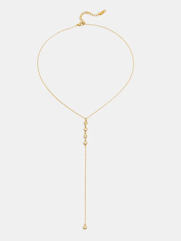 Y-Shape Zircon Droplet Lariat Necklace made by COMMENSE