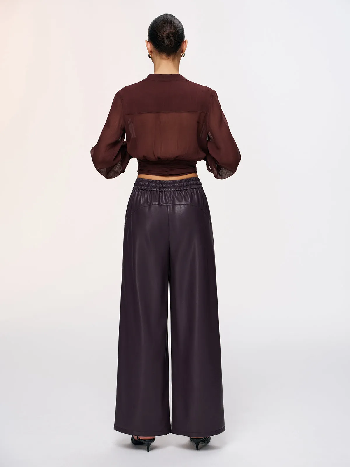 Elastic Waistband Faux Leather Pants sold by COMMENSE product image thumbnail 4