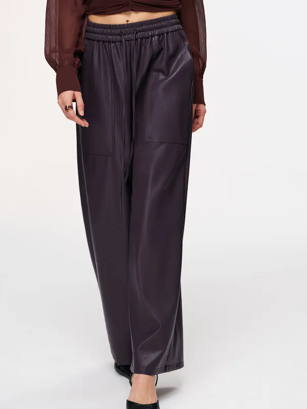 Elastic Waistband Faux Leather Pants made by COMMENSE