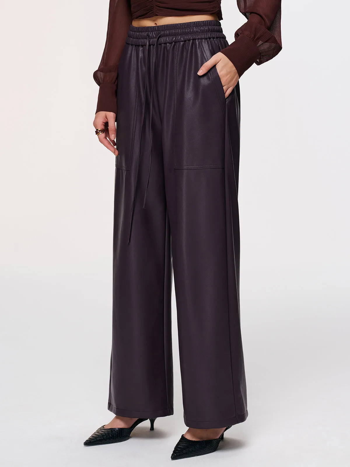 Elastic Waistband Faux Leather Pants sold by COMMENSE product image thumbnail 5