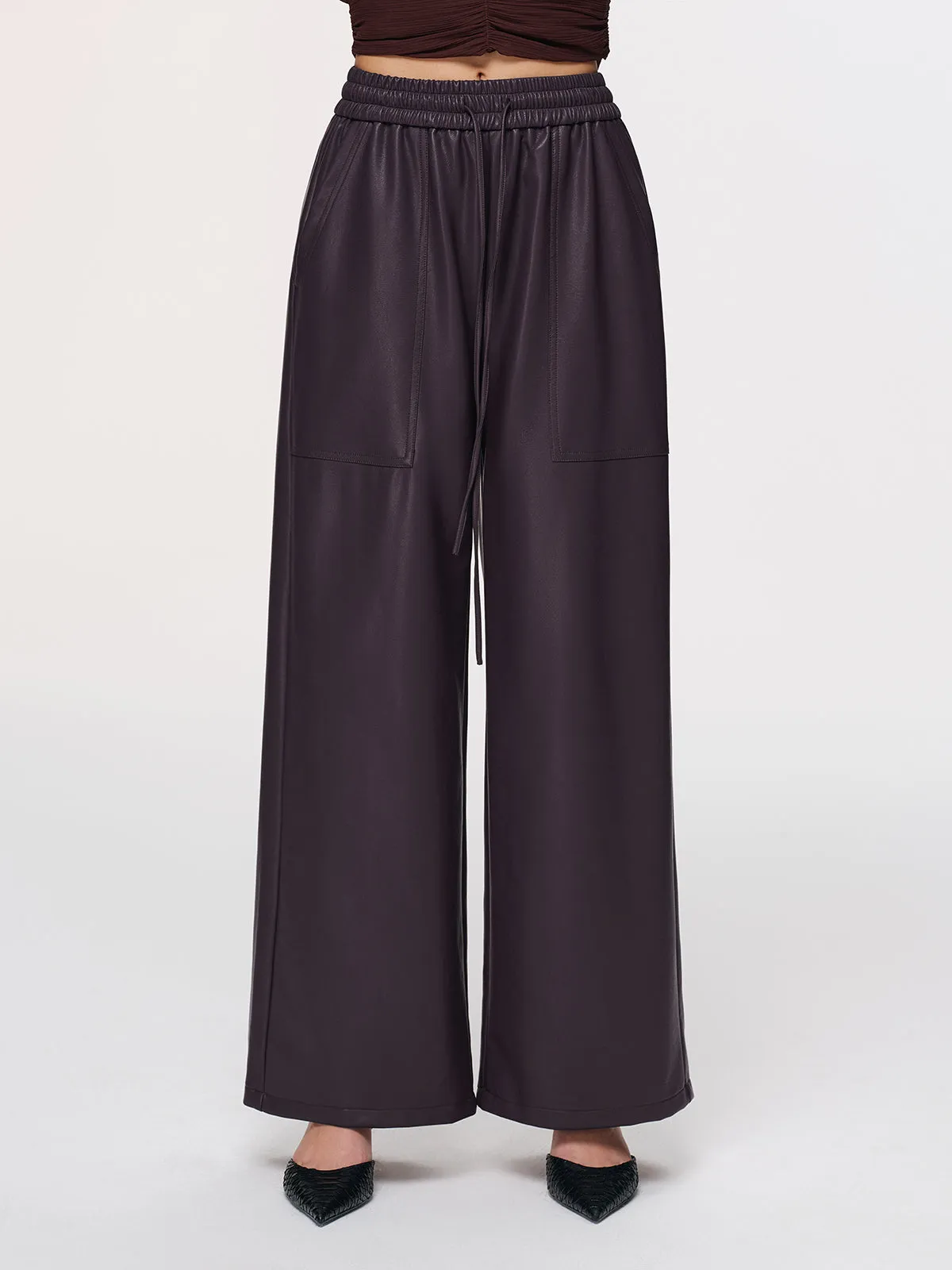 Elastic Waistband Faux Leather Pants sold by COMMENSE product image thumbnail 2