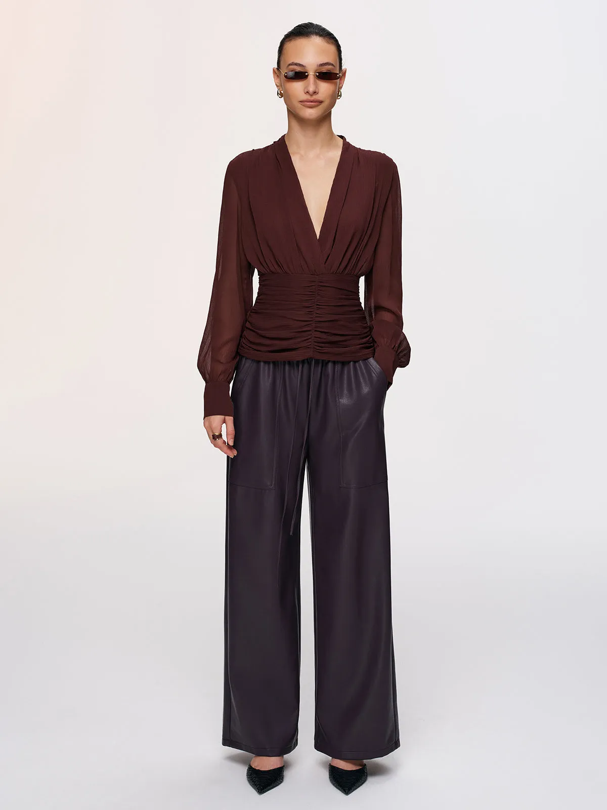 Elastic Waistband Faux Leather Pants sold by COMMENSE product image thumbnail 3