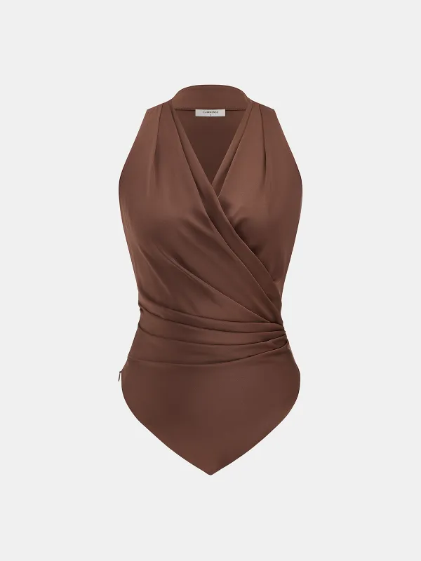 Satin Wrap Ruched Sleeveless Top sold by COMMENSE