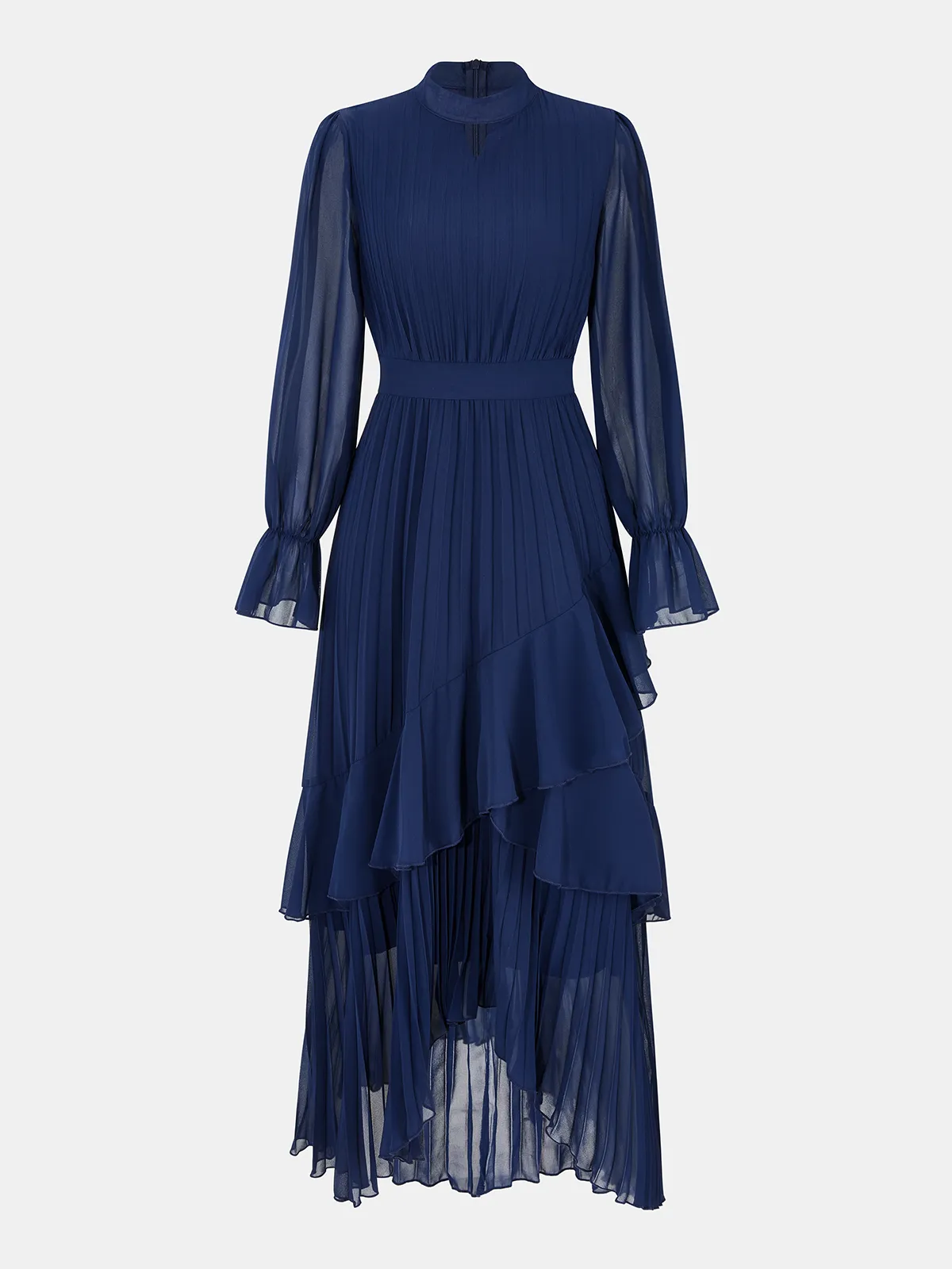 Semi-Sheer Pleated Chiffon Ruffle Maxi Dress sold by COMMENSE