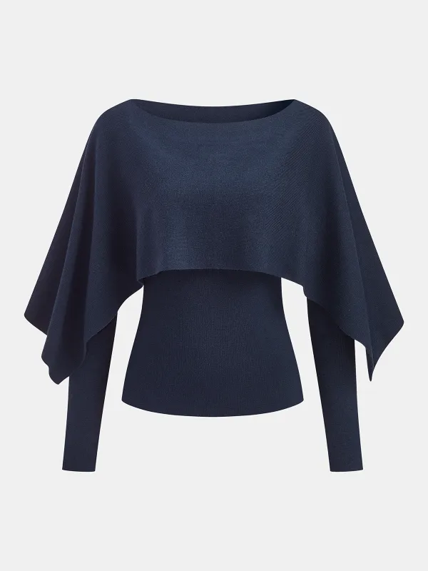 Long Sleeve Top & Capelet Knit Two-Piece Set sold by COMMENSE