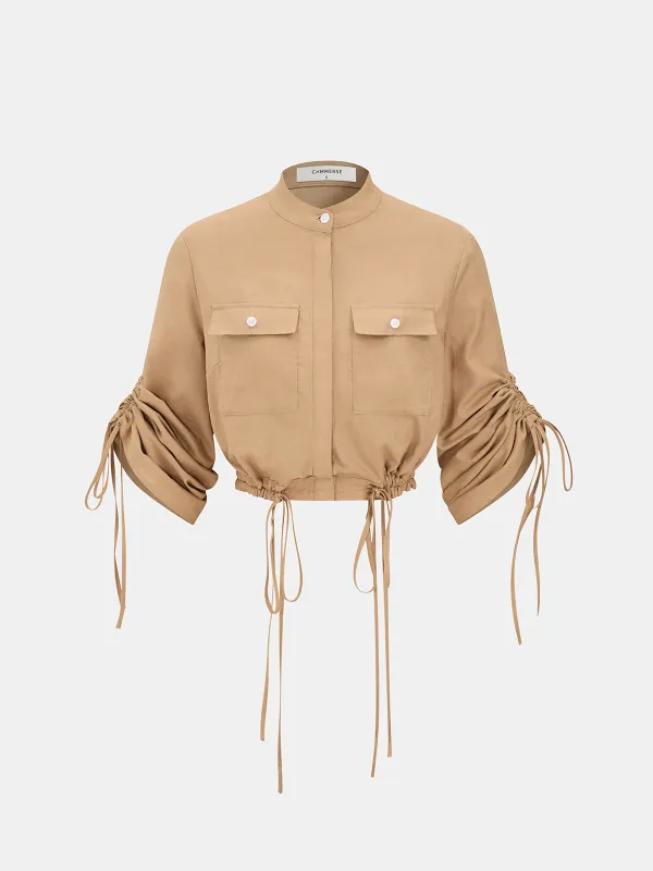 Linen-Cotton Drawstring Cropped Shirt sold by COMMENSE
