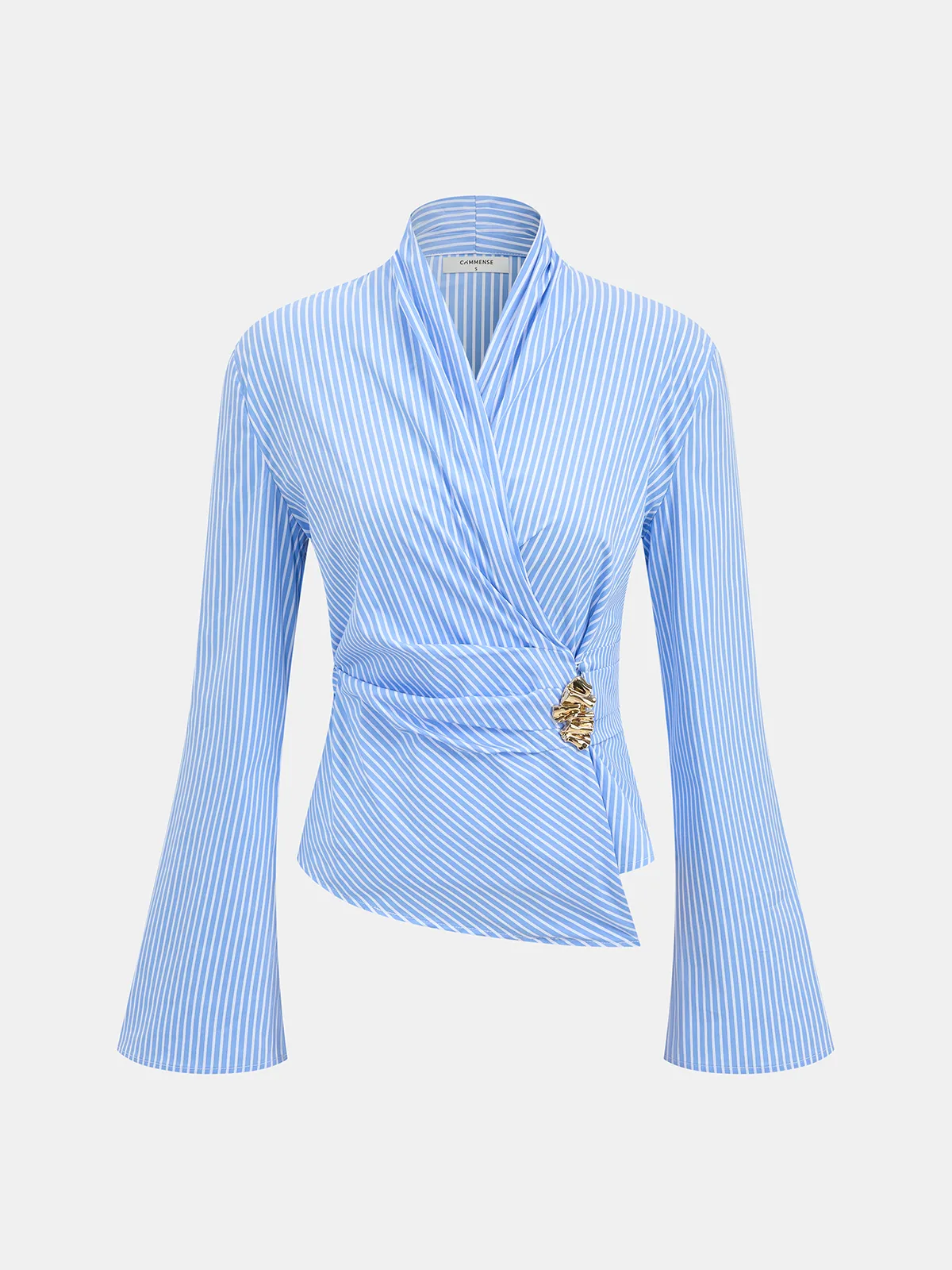 Metal Detail Flared Sleeve Striped Top sold by COMMENSE