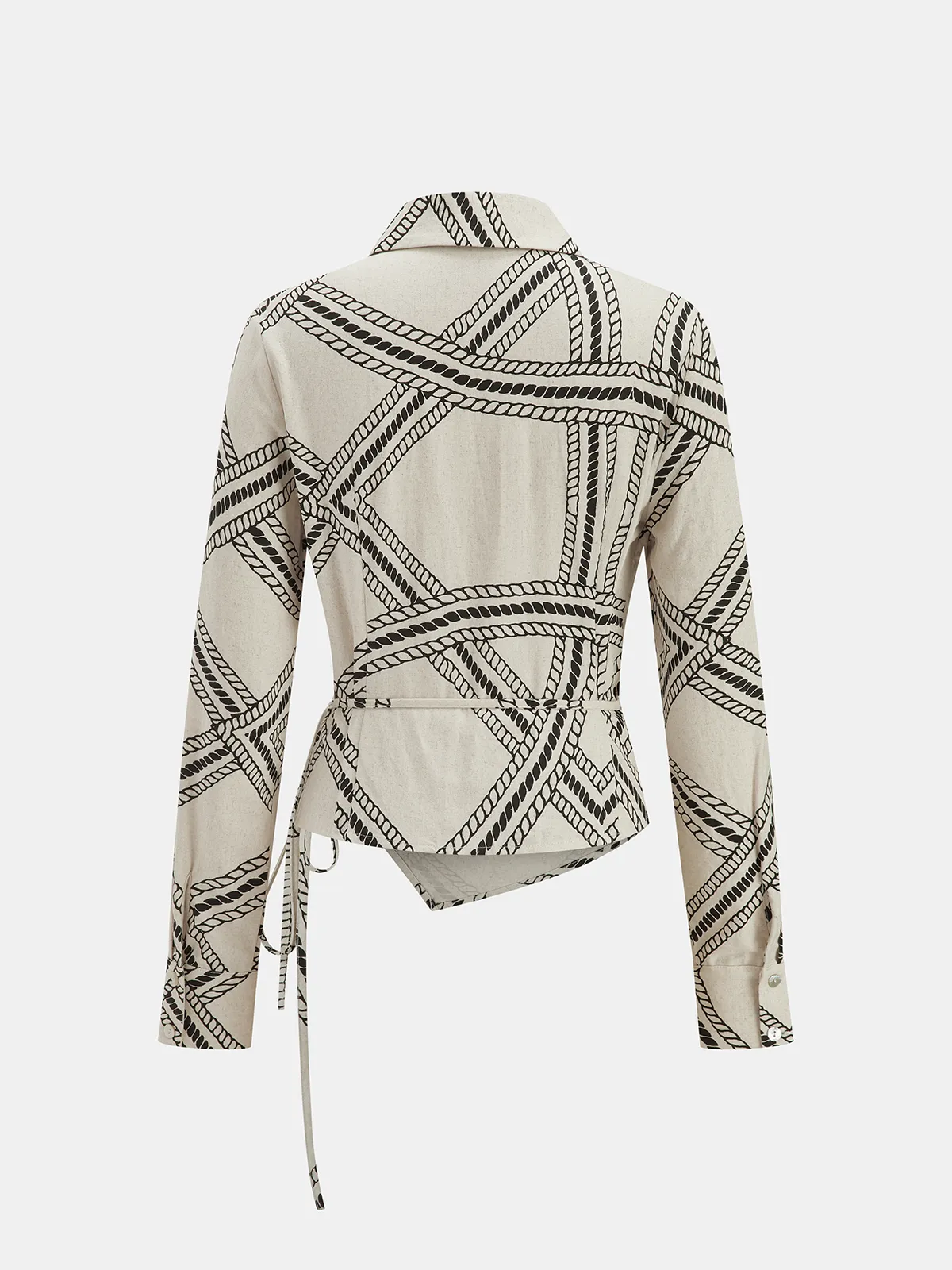 Abstract-Print Wrap-Tie Long-Sleeve Shirt sold by COMMENSE product image thumbnail 2