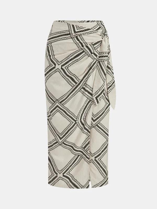 Abstract-Print Wrap Midi Skirt sold by COMMENSE