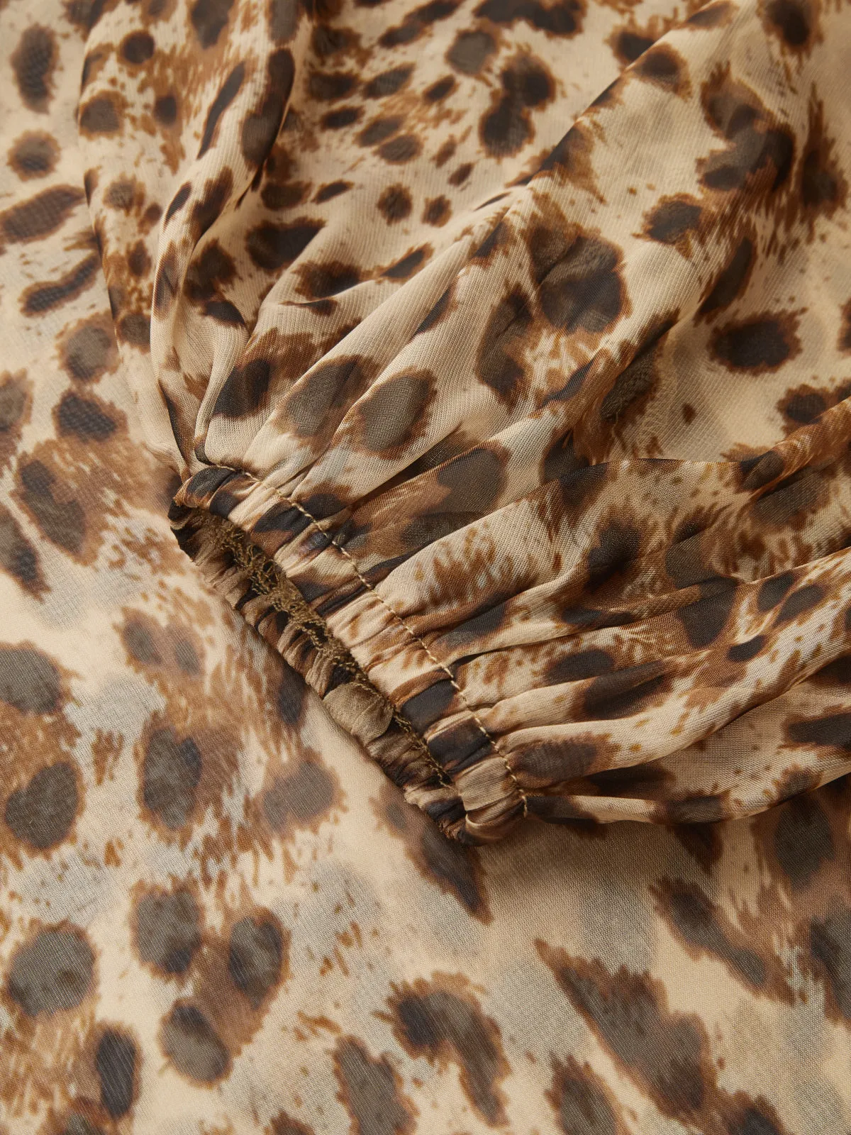 Tie-Neck Leopard-Print Sheer Blouse sold by COMMENSE product image thumbnail 4