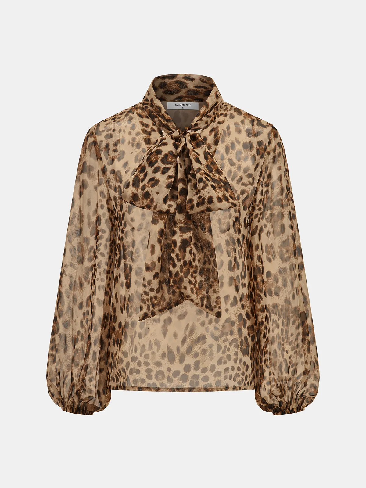 Tie-Neck Leopard-Print Sheer Blouse sold by COMMENSE
