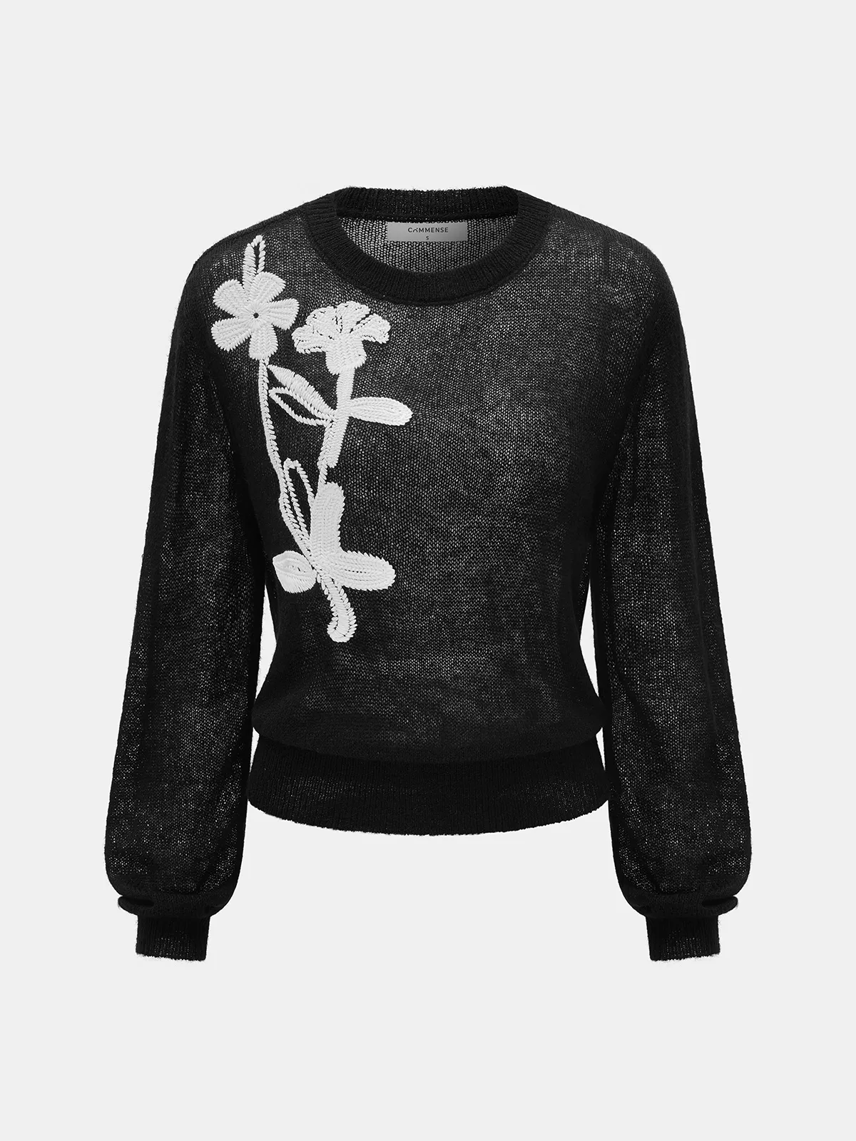 Floral Embroidered Wool-Blend Sheer Sweater sold by COMMENSE