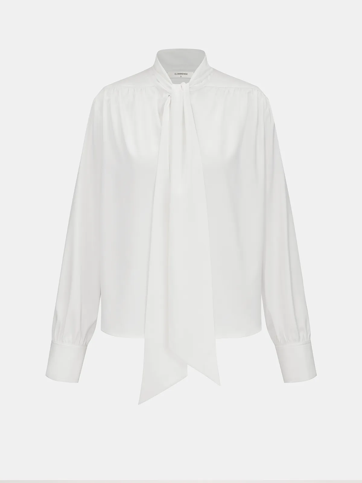 Semi-Sheer Satin Tie-Neck Long-Sleeve Blouse sold by COMMENSE