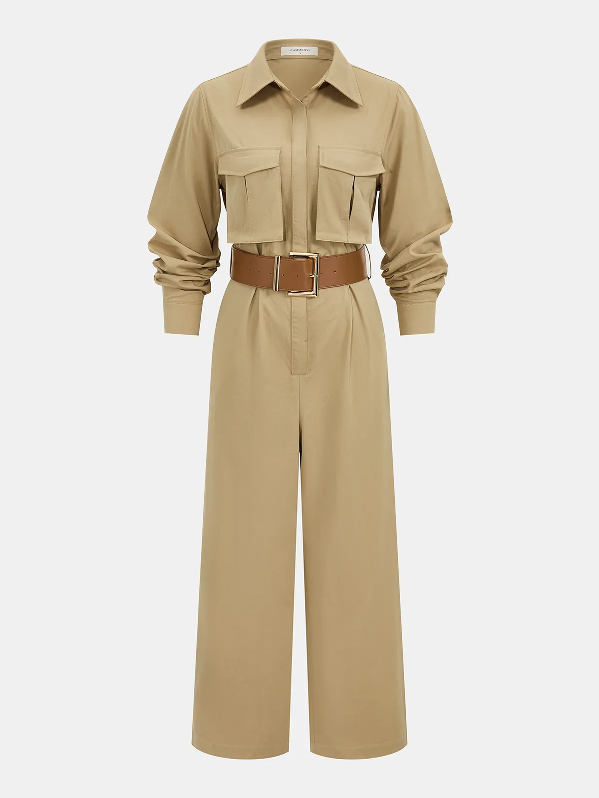 Belted Utility Shirt Jumpsuit sold by COMMENSE