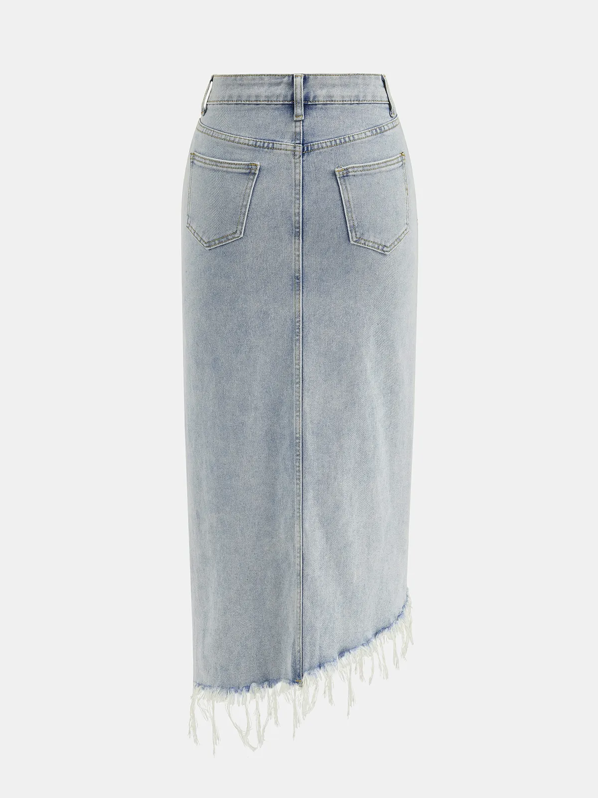Asymmetric Denim Fringe Midi Skirt sold by COMMENSE product image thumbnail 2
