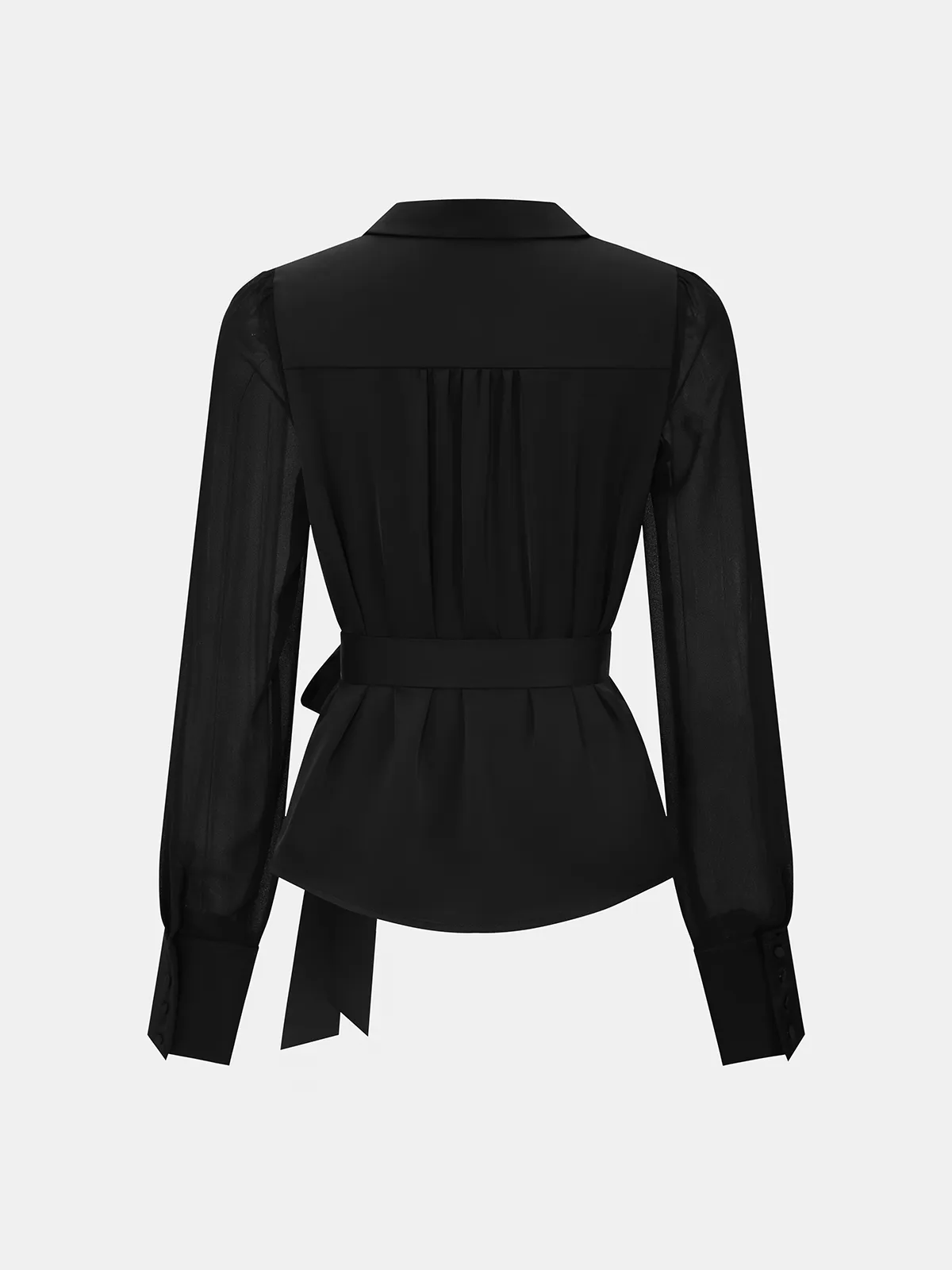 Sheer Long Sleeve Tie-Waist Satin Shirt sold by COMMENSE product image thumbnail 3
