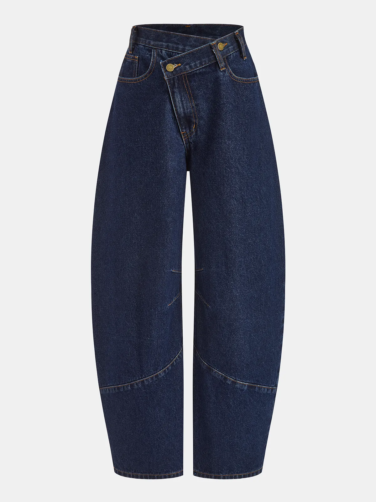 Asymmetric Placket Curved-Leg Jeans sold by COMMENSE