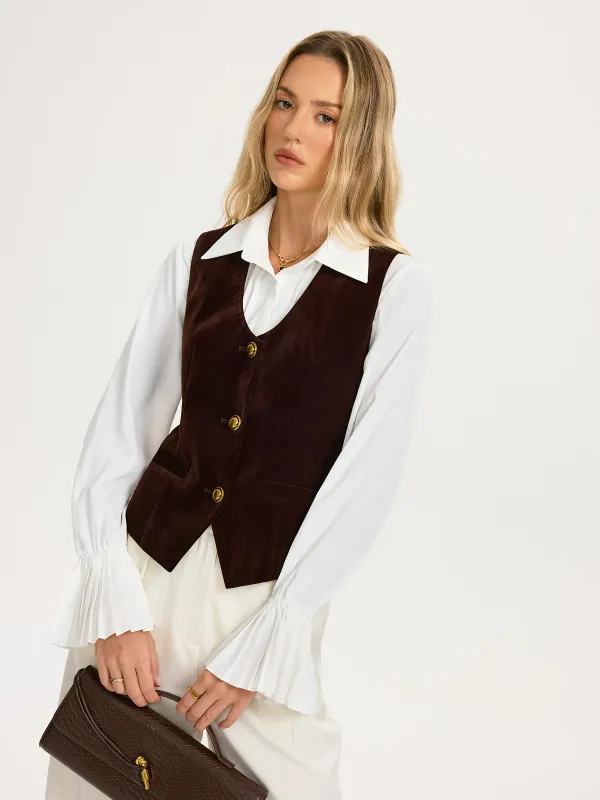 Metal Button Velvet Sleeveless Vest sold by COMMENSE