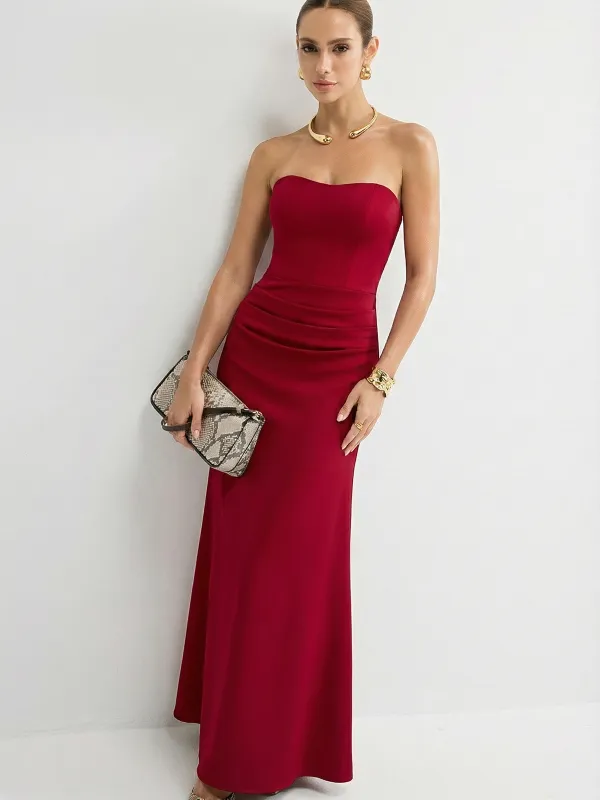 Strapless Satin Maxi Dress sold by COMMENSE