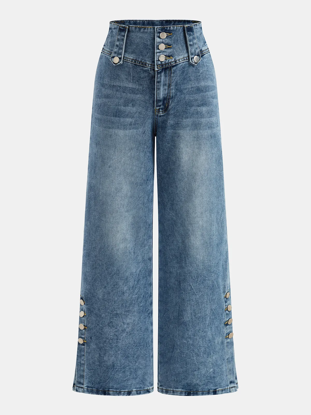 Button Detail High-Waist Wide-Leg Jeans sold by COMMENSE