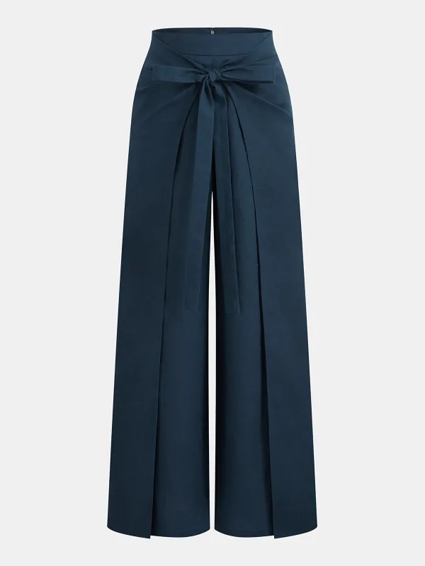 Mid-Waist Bow Wide-Leg Pants sold by COMMENSE