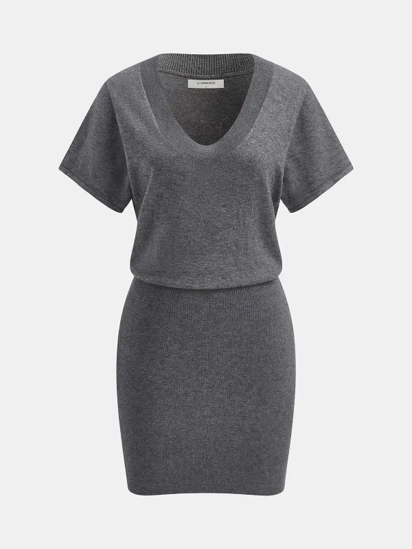 Wool-Blend Short-Sleeve Bodycon Mini Dress made by COMMENSE