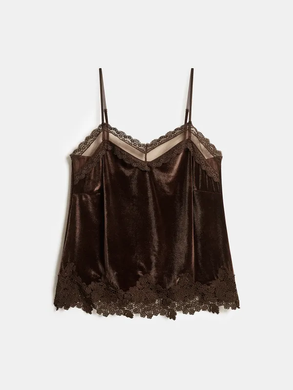Velvet Lace Trim Cami Top sold by COMMENSE