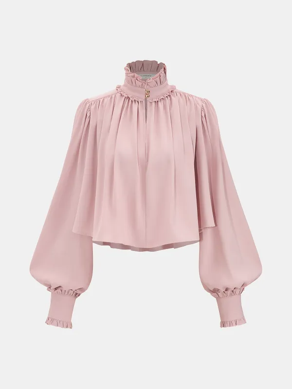 Ruffled Turtleneck Puff-Sleeve Crop Blouse sold by COMMENSE