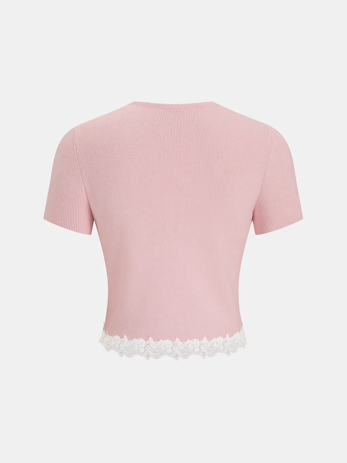 Ribbed Lace-Trim Short-Sleeve Cardigan sold by COMMENSE product image thumbnail 2