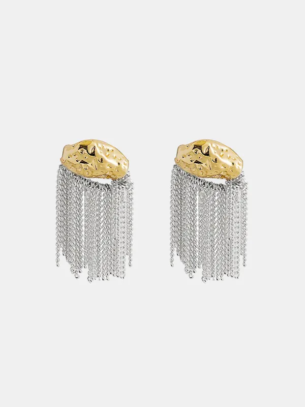 Textured Tassel Chain Earrings sold by COMMENSE