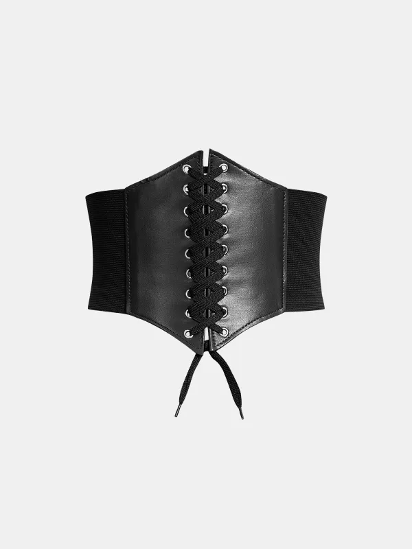 Lace-Up Faux Leather Corset Belt sold by COMMENSE