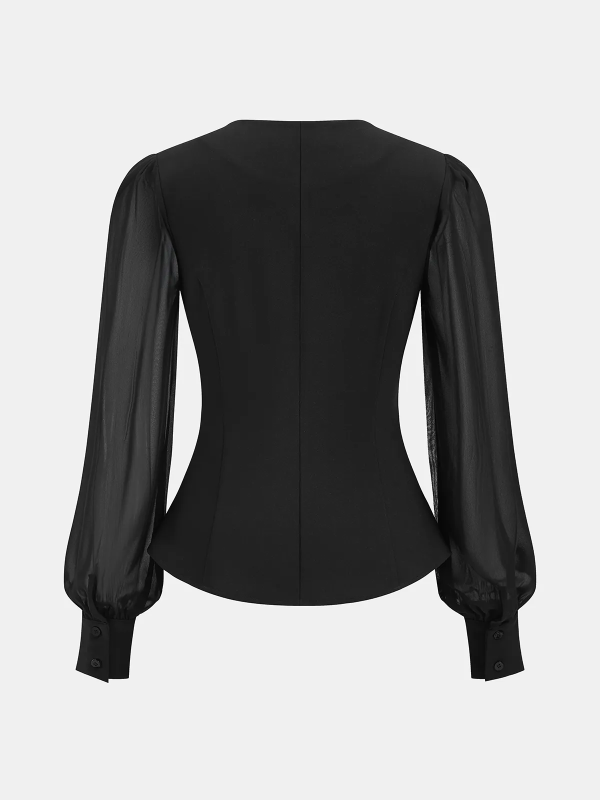 Sheer Sleeve Peplum Zipper Keyhole Neck Blouse sold by COMMENSE product image thumbnail 3