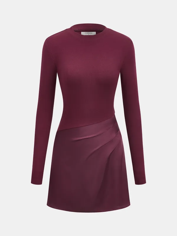 Satin Panel Long-Sleeve Fitted Mini Dress sold by COMMENSE