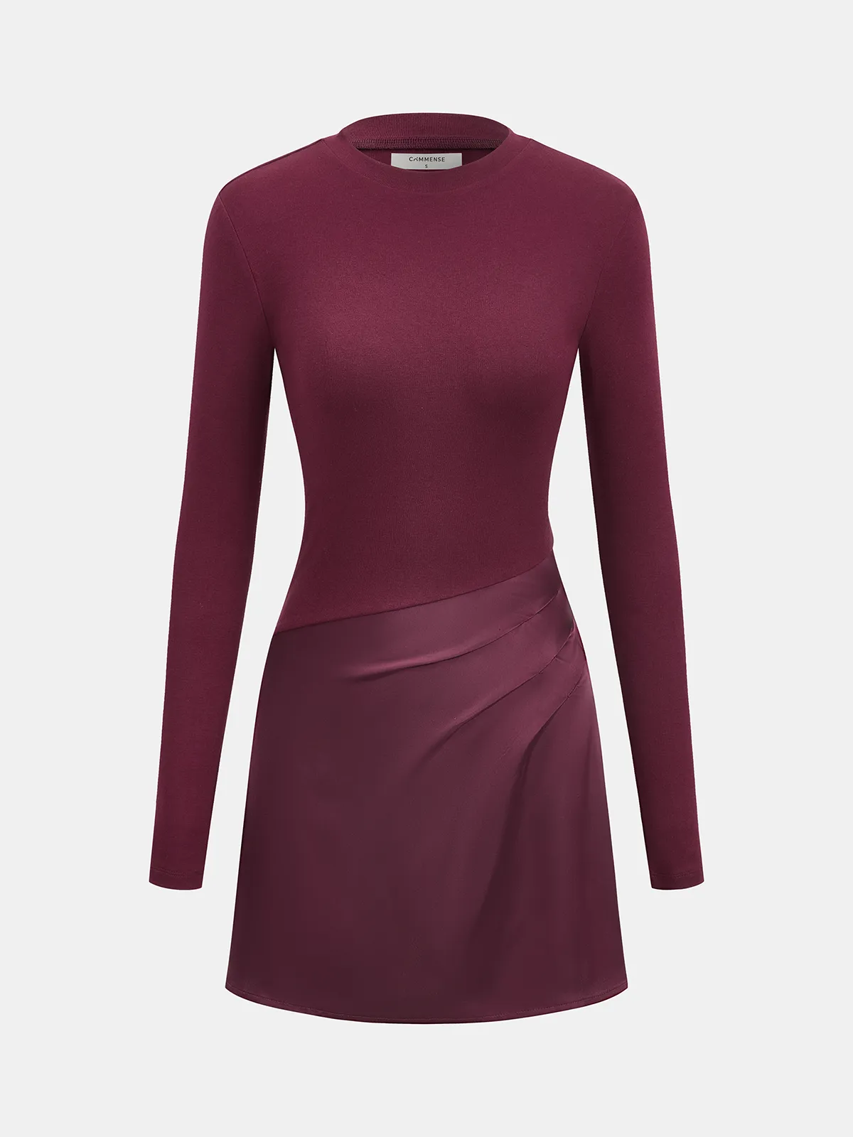 Satin Panel Long-Sleeve Fitted Mini Dress sold by COMMENSE