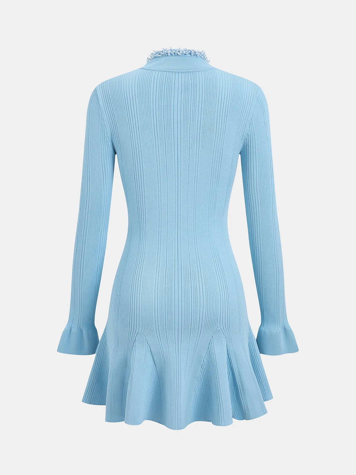 Ruffled Hem Pearl Trim Knit Mini Dress sold by COMMENSE product image thumbnail 2