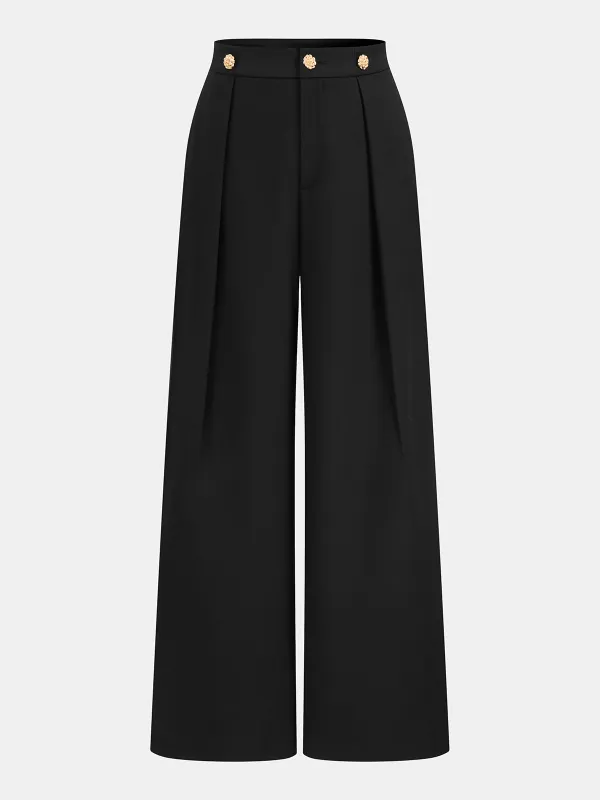 Metal Detail Pleated Wide-Leg Pants sold by COMMENSE