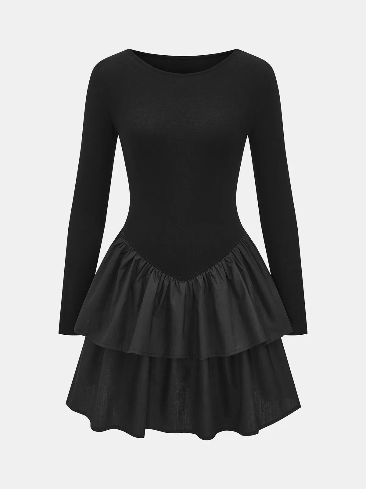 Tiered Ruffle Hem Long-Sleeve Fitted Dress sold by COMMENSE